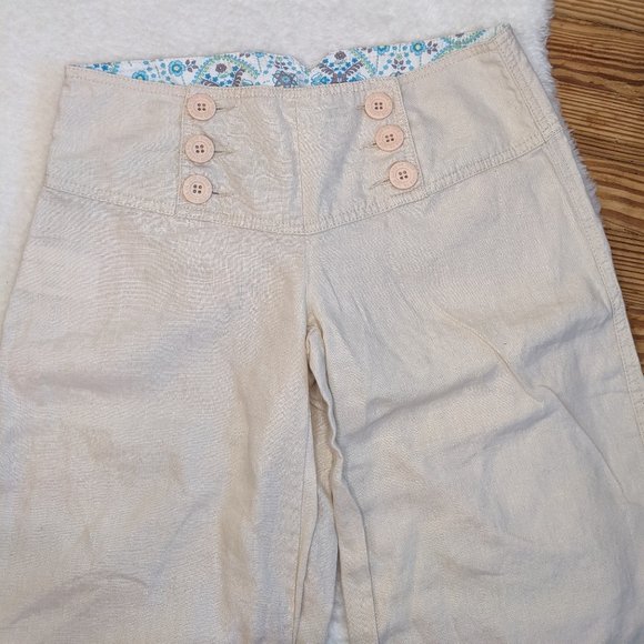 Vintage Y2K Esprit 100% Linen Sailor Style Button Front Wide Waistband Capris - Picture 3 of 13